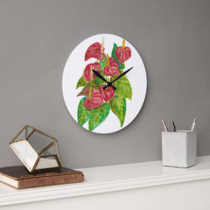 red anthurium flowers large clock