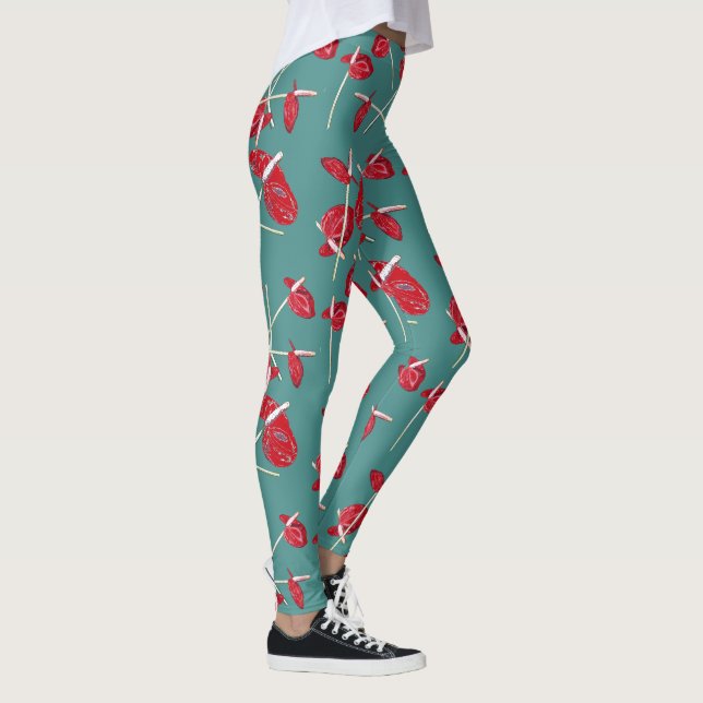 Red Anthurium Flowers Motif Champ Leggings (Droite)