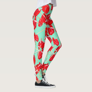 Red Anthurium Flowers Motif Champ Leggings