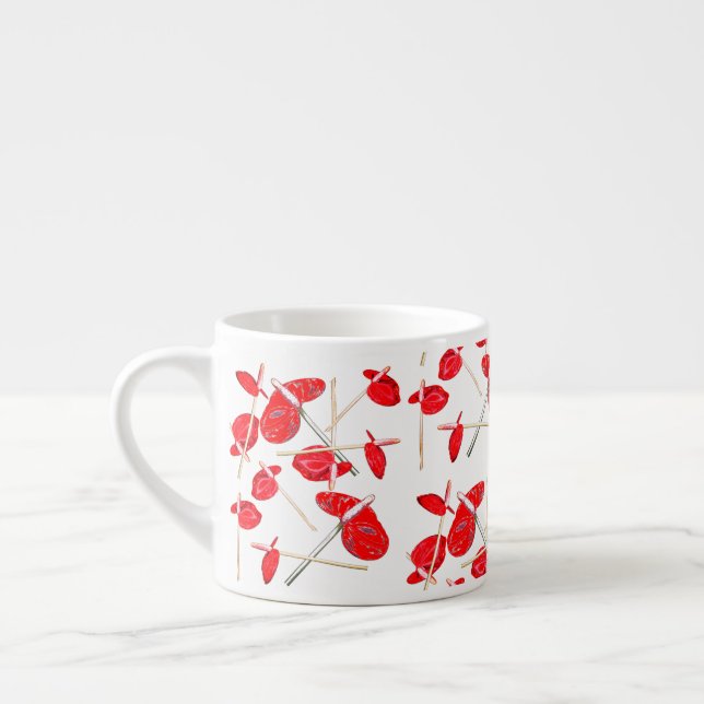 Red Anthurium Flowers Pattern Coffee Mug Cup (Left)
