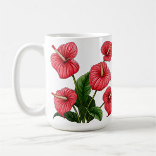 Red Anthurium Flowers with Green Leaves Coffee Mug