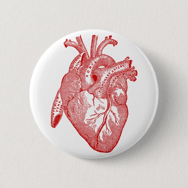 Red Antique Anatomical Heart 2 Inch Round Button (Front)