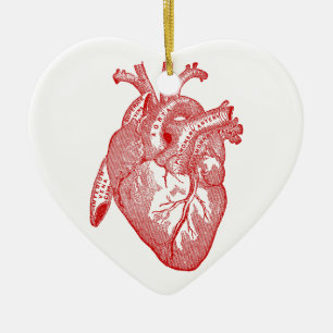 Red Antique Anatomical Heart Ceramic Ornament