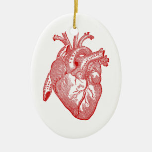 Red Antique Anatomical Heart Ceramic Ornament