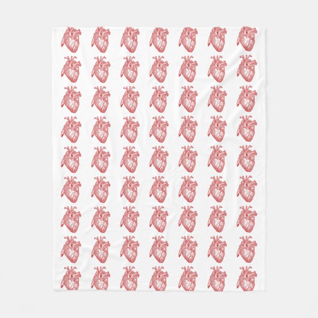 Red Antique Anatomical Heart Fleece Blanket (Front)