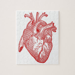 Red Antique Anatomical Heart Jigsaw Puzzle