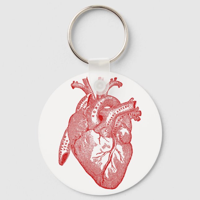 Red Antique Anatomical Heart Keychain (Front)