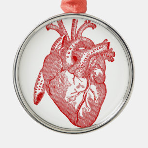 Red Antique Anatomical Heart Metal Ornament