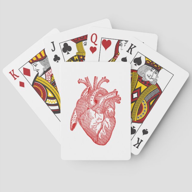 Red Antique Anatomical Heart Playing Cards (Back)