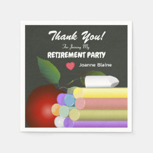 Red Apple and Chalk Retired Teacher Napkin