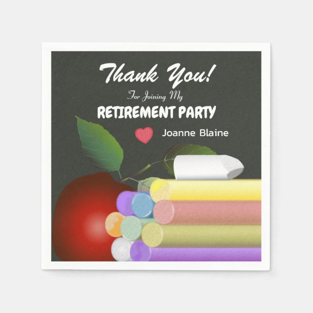 Red Apple and Chalk | Retired Teacher Napkin (Front)