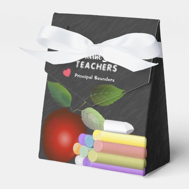 Red Apple and Chalk | Teacher Appreciation Favor Box (Front Side)