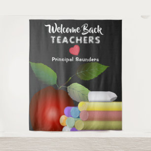 Red Apple and Chalk Teacher Appreciation Tapestry