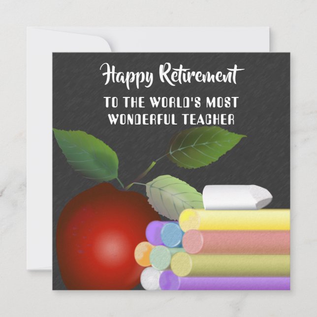 Red Apple and Chalk | Teacher Retirement Card (Front)