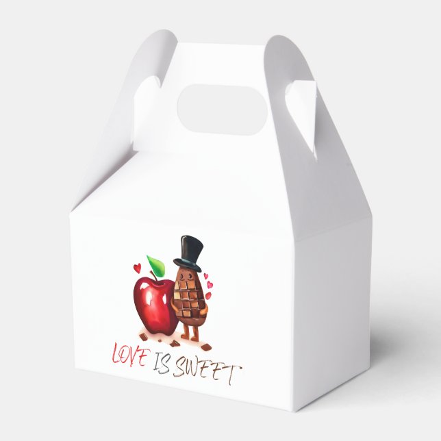 Red Apple and Chocolate Couple Bridal Shower Favor Box (Front Side)
