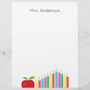 Red Apple and Coloured Pencils Teacher Letterhead