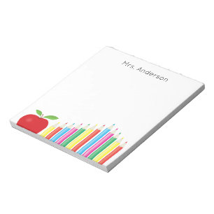 Red Apple and Coloured Pencils Teacher Notepad