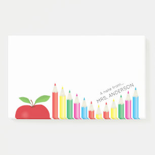 Red Apple and Coloured Pencils Teacher Personalize Post-it Notes