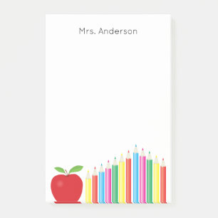 Red Apple and Coloured Pencils Teacher Post-it Notes