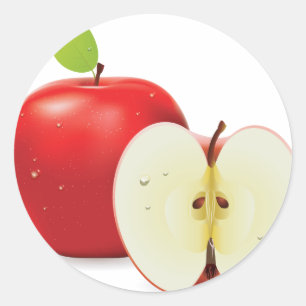 Red apple and half of apple classic round sticker
