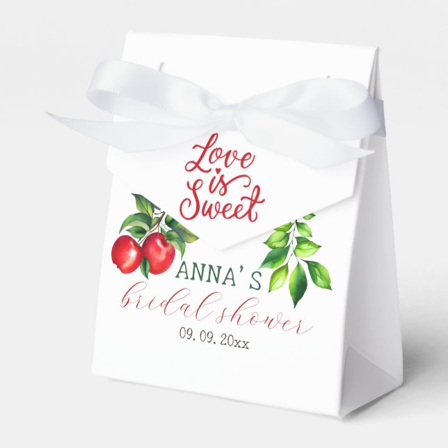 Red Apple and White Bridal Shower  Favor Box (Front Side)