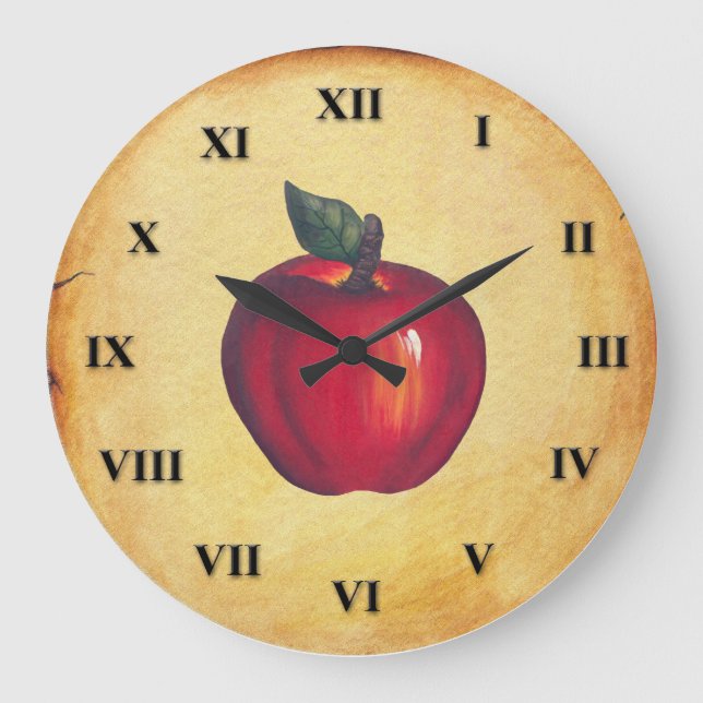 Red Apple Antique Look Large Clock (Front)