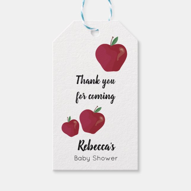 Red apple baby shower gift tags (Front)