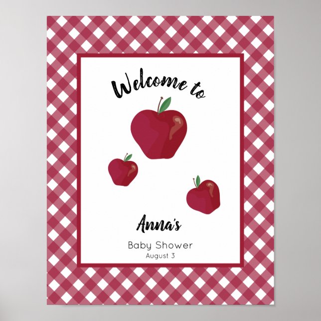 Red apple baby shower welcome poster (Front)
