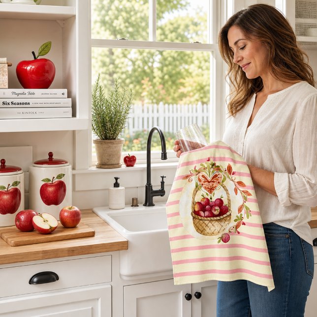 Red Apple Basket Farmhouse  Kitchen Towel (Creator Uploaded)