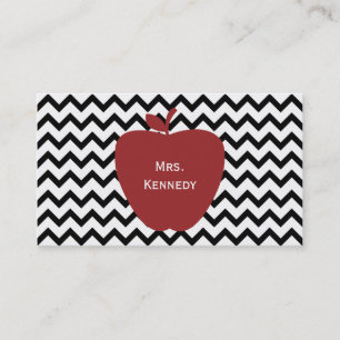 Red Apple Black Chevron Teacher Business Card