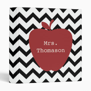 Red Apple Black & White Chevron Teacher Binder