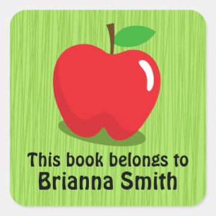 Red apple bookplate book label / tag for kids