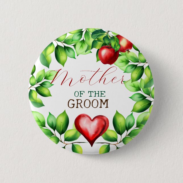 Red Apple Bridal Shower 2 Inch Round Button (Front)