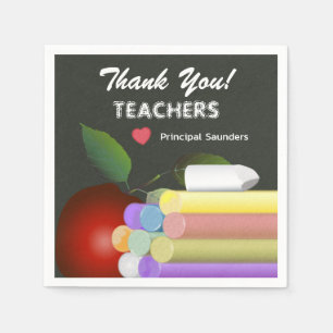Red Apple Chalk Teacher Appreciation Thank You Napkin