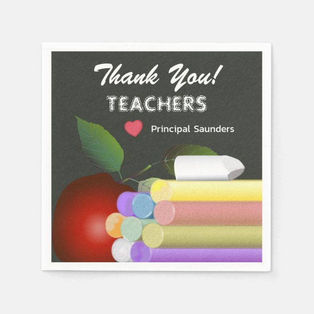 Red Apple Chalk  Teacher Appreciation | Thank You Napkin (Front)