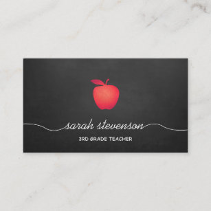 Red Apple Chalkboard Grade School Teacher Business Card