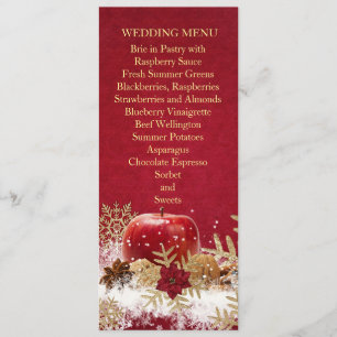 Red Apple Christmas Gold Snowflakes Wedding Menu