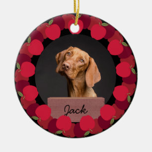 red apple christmas holiday Custom Dog Photo Ceramic Ornament