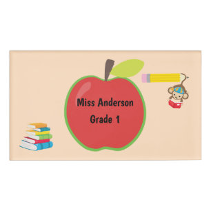 Red Apple Custom Teacher Name Grade Monkey Tag