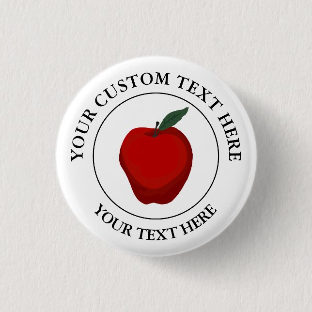 Red Apple Custom Text Logo Icon 1 Inch Round Button (Front)