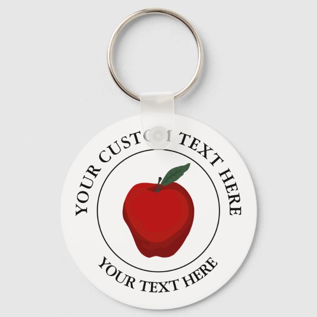 Red Apple Custom Text Logo Icon Keychain (Front)