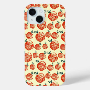 Red Apple Doodle Pattern iPhone 15 Case