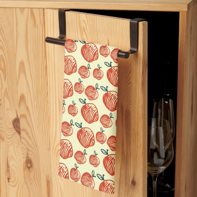 Red Apple Doodle Pattern Kitchen Towel (Thirds Fold)