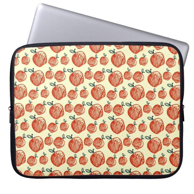 Red Apple Doodle Pattern Laptop Sleeve (Front)