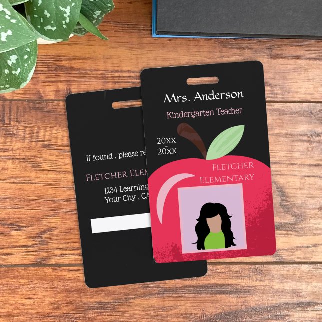Red Apple Educator Black Vertical Photo ID Badge (Red apple educator black vertical photo ID badge .)