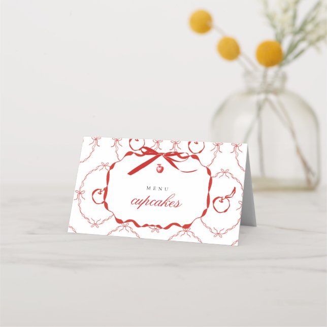 Red Apple Food & Drink Étiquette Folk Menu Card (Devant)