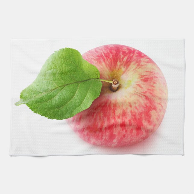 Red apple from above kitchen towel (Horizontal)