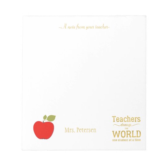 Red apple gold quote and your text teacher notepad