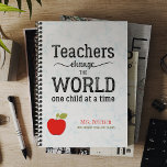 Red apple gold quote stylish marble teacher name planner<br><div class="desc">Custom teacher stylish elegant planner with a red apple and an inspirational gold typography script quote "Teachers change the world one student at a time".           Personalize it with teacher's name and title. It can be an inspired thank you gift for appreciation day or back to school.</div>