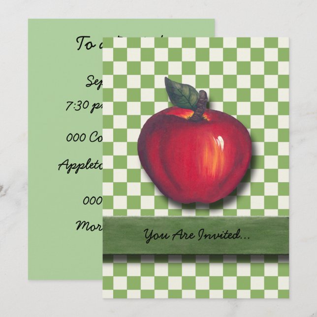 Red Apple Green Checks Invitation (Front/Back)